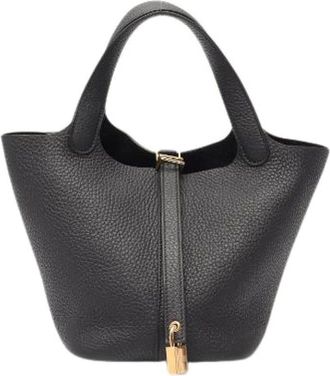 Herm&egrave;s Vintage, unisex, Zwart, ONE Size, Leer, Pre-owned Picotin Lock PM Taurillon Clemence Handbag