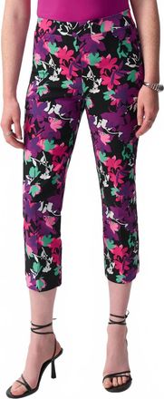 Joseph Ribkoff Floral Print Cropped Pants In Black/multi