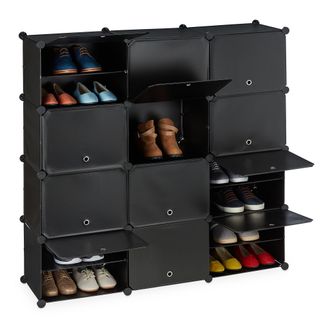 Relaxdays Relaxdays Mueble Zapatero Xxl, Zapatero Modular Con Puertas, 125 X 125 X 31,5 Cm, 24 Compartimientos, Pl&aacute;stico, Negro