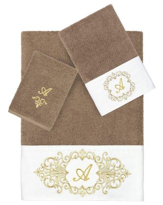 Linum Home Textiles 3Pc 100% Turkish Cotton Monogram Embellished Towel Set