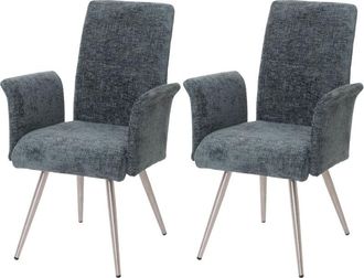 Hhg Hhg - Nunca Usado] Juego De 2 Sillas De Comedor 219, Silla Con Reposabrazos, Acero Inoxidable Cepillado Tela/textil Chenilla Oeko-tex, Azul-verde
