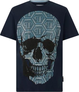 Philipp Plein T-Shirt Round Neck Ss Skull - Heren - T-shirts - Blauw - L - Katoen - Tops