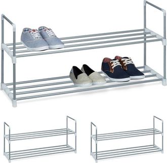Relaxdays Relaxdays 3x Shoe Racks, 4 Levels for 4 Pairs each, Powder-Coated Metal, Stackable Hallway Storage, 93x90x31 cm, Silver