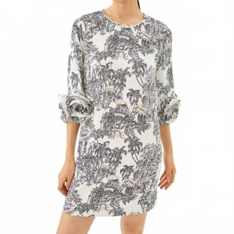 Lilly Pulitzer Lu Rosette-Cuff Cr&ecirc;pe Mini Dress In Coconut Toile