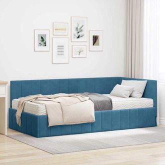 vidaXL Cornice del letto ad angolo Blu 90 x 190 cm Velluto vidaXL
