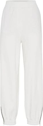 Brunello Cucinelli Cotton Smooth French Terry Track Broeken - Dames - Sweatpants - Wit - M - Katoen - Broeken
