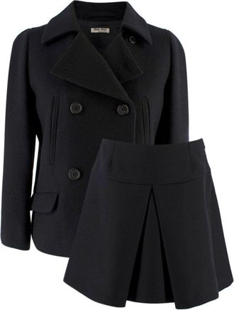 Miu Miu Black Wool Blend Double Breasted Jacket & A-line Mini Skirt Size XS