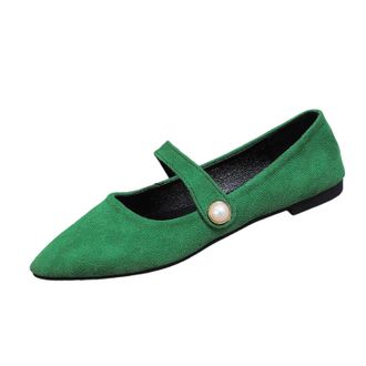 Generic Ladies Flat Shoes Pointed Toe Casual Pumps Shoes Solid Color Stylish Breathable Non-Slip Comfortable Loafers for Women Office Leisure Green