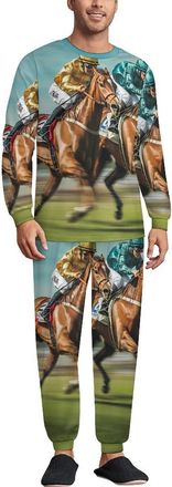 Generic Jockeys Horses Racing Game Mens Pullover Pajamas Set Round Neck Pjs Sets Long Sleeve Sleepwear Leisure Lounge Pants