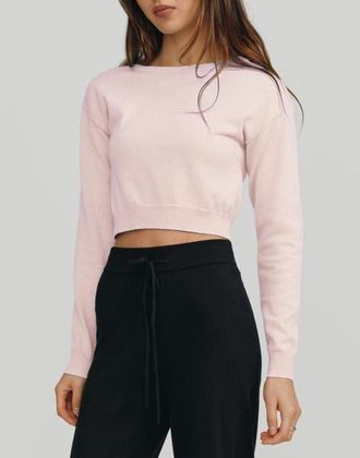 Kathryn McCarron Astrid Long Sleeve Crop Sweater in Blush at Nordstrom, Size X-Small
