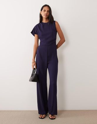 Mango tuta jumpsuit monospalla navy-Blu