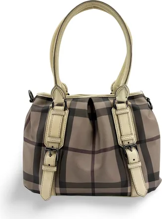 Burberry Manor Quilted Leather Black Canvas Handbag (Pre-Owned)