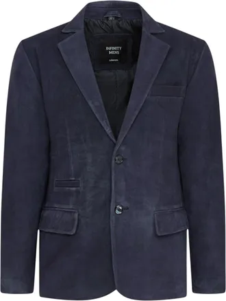 Infinity Leather Mens Italian Navy Suede Leather Blazer Jacket - Aarau