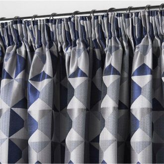 Alan Symonds Alan Symonds - Skandi Taped Pencil Pleat Curtains Fully Lined Weave Jacquard Navy 90x108
