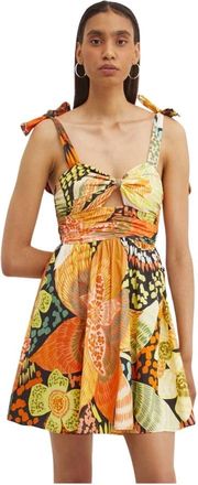Never Fully Dressed Jurk met strikbandjes en bloemenprint - Dames - Korte kleedjes - Veelkleurig - XL - Nylon - Kleedjes