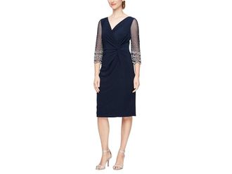 Alex Evenings Short Matte Jersey Sheath Dress Womens Dress Dark Navy : 10, Polyester/Spandex