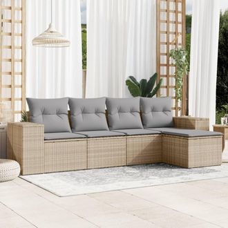 vidaXL Juego De Sof&aacute;s Jard&iacute;n Con Cojines 5 Pzas Rat&aacute;n Sint&eacute;tico Beige Vidaxl
