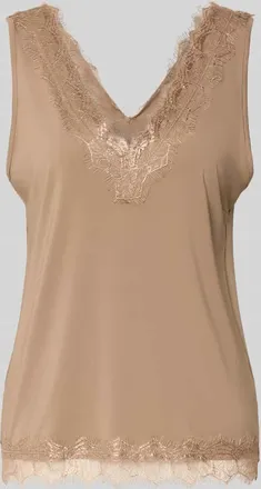 Freequent Regular Fit Top mit Spitzenbesatz Modell Bicco in Taupe, Gr&ouml;&szlig;e XXL