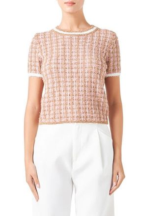 endless rose Check Tweed Sweater in Camel/Pink at Nordstrom, Size Small