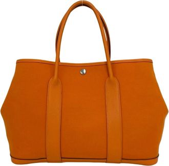 Herm&egrave;s Orange Toile Officier Buffalo Leather Handbag Tote Bag (Pre-Owned)