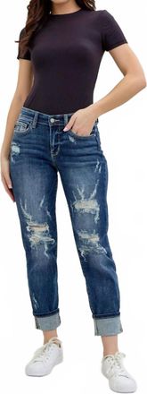 Judy Blue Mid-Rise Cuffed Destroyed Boyfriend Jeans In Denim