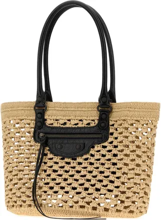 Balenciaga Womens City Bucket Bag Multicolor Raffia