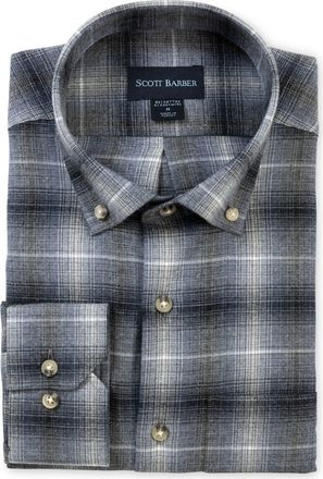 Scott Barber Regular Fit Ombré Plaid Cotton Twill Button-Down Shirt in Navy Heather at Nordstrom, Size Xx-Large