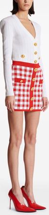 Balmain Gingham Fine-Knit Miniskirt - Red