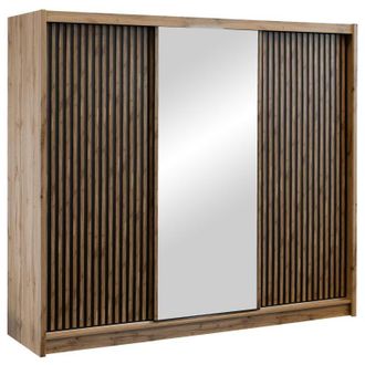Vente-Unique Vente-unique - Armadio 3 ante scorrevoli Con specchio L250 cm Naturale e Nero - calowi