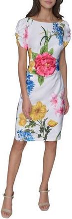 Karl Lagerfeld Printed Scuba Sheath Dress in Soft White Multi at Nordstrom Rack, Size 12