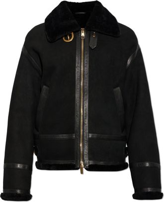 Versace Black Boxy Leather Shearling Jacket
