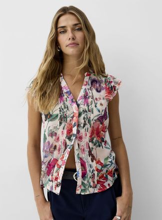 Icone Womens Delicate pleating sheer chiffon blouse