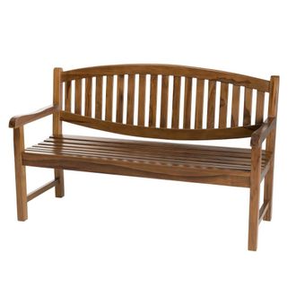 Macabane Banco de jard&iacute;n ovalado de madera de teca aceitada