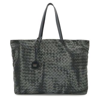Bottega Veneta Intrecciolusion Gray Nylon Leather Shoulder Bag Tote Bag (Pre-Owned)