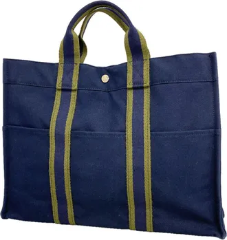 Herm&egrave;s Navy Canvas Tote Bag (Pre-Owned)