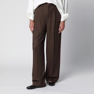 Loro Piana Pantaloni marroni con motivo check in lana e cashmere