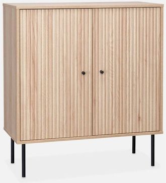 Sweeek Sweeek - Aparador con efecto madera de 2 puertas, 83.5cm, Braga, Natural, 83.5x39x92.5 cm