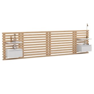IDMarket Cabecero De Lamas Ava Con Mesillas Colgantes 240 Cm Madera Clara Y Blanco