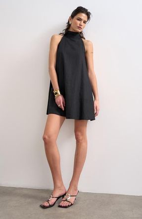 Topshop Linen Trapeze Minidress in Black at Nordstrom, Size 14 Us