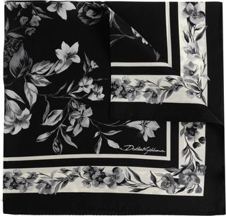 Dolce & Gabbana Flower bouquet-print Silk Scarf 70x 70 - Heren - Zijden sjaals - Zwart - ONE Size - Accessoires