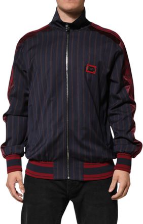 Dolce & Gabbana Blue Red Striped Logo Plaque Full Zip Mens Jacket