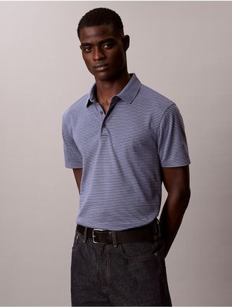 Calvin Klein Mens Supima Cotton Stripe Polo Shirt - Blue - XL