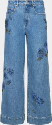 Cinq &agrave; Sept Betsy Wide-Leg Heatset Roses Jeans