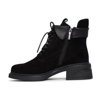 Cesare Gaspari Schoenen, Dames, Zwart, 40 EU, Leer, Enkellaarsjes met blokhak