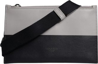 Dolce & Gabbana Mens Black White Leather Logo Embossed Crossbody Bag And Calfskin Viscose Polyester