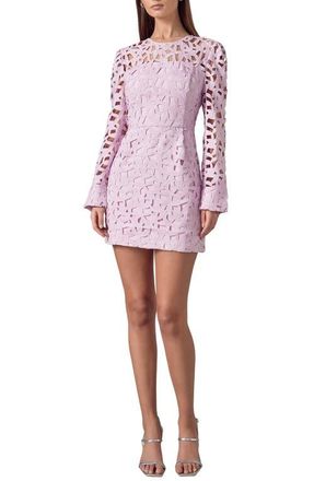 endless rose Floral Lace Long Sleeve Minidress in Lilac at Nordstrom, Size X-Small