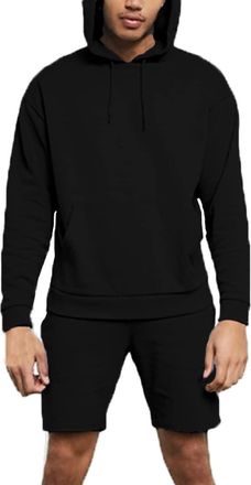 Urban Road Mens Activewear Sports Plain Hoodie and Shorts Set (L, Black)