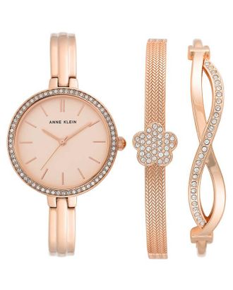 Anne Klein Quartz Rose Dial Ladies Watch and Bracelet Set AK/3398RGST