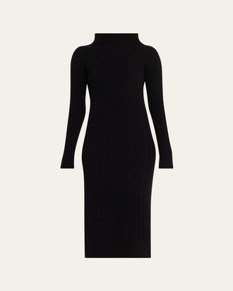 Max Mara Funnel-Neck Ribbed Cable-Knit Midi Dress