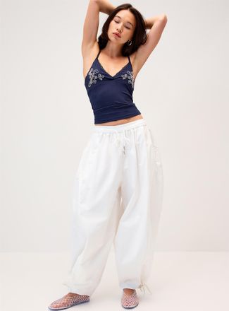 Twik Womens Oversized twill barrel-leg pant